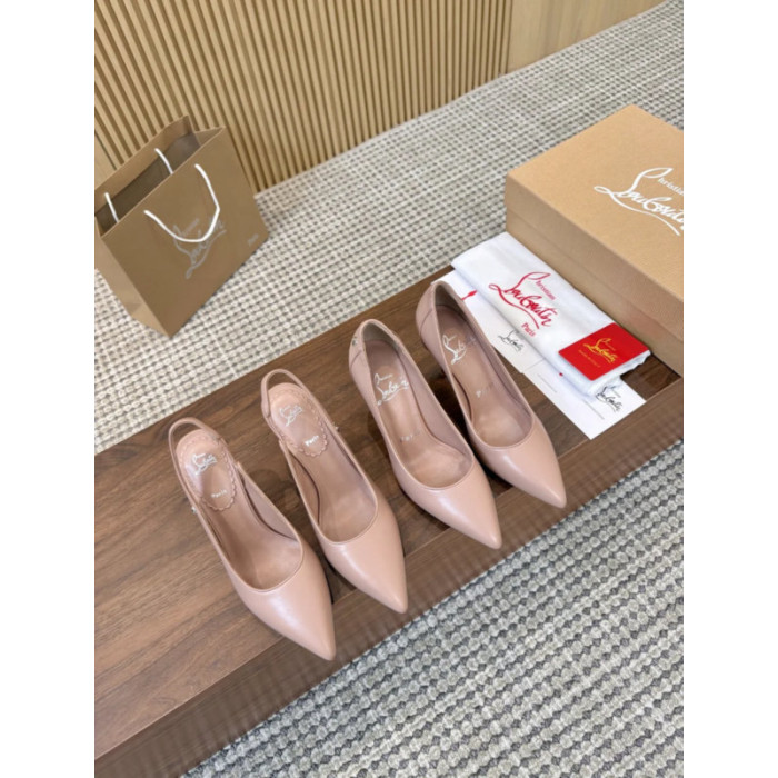 Christian Louboutin Nude Leather 85mm Sporty Kate Pointed Toe Stiletto Heel Pumps