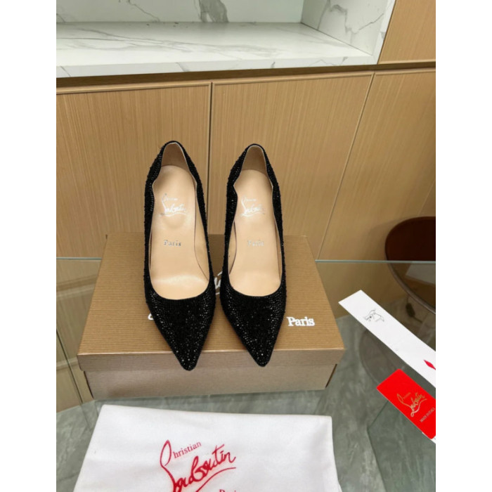 Christian Louboutin Black Crystal‑Encrusted Scalloped 100mm heel Pump