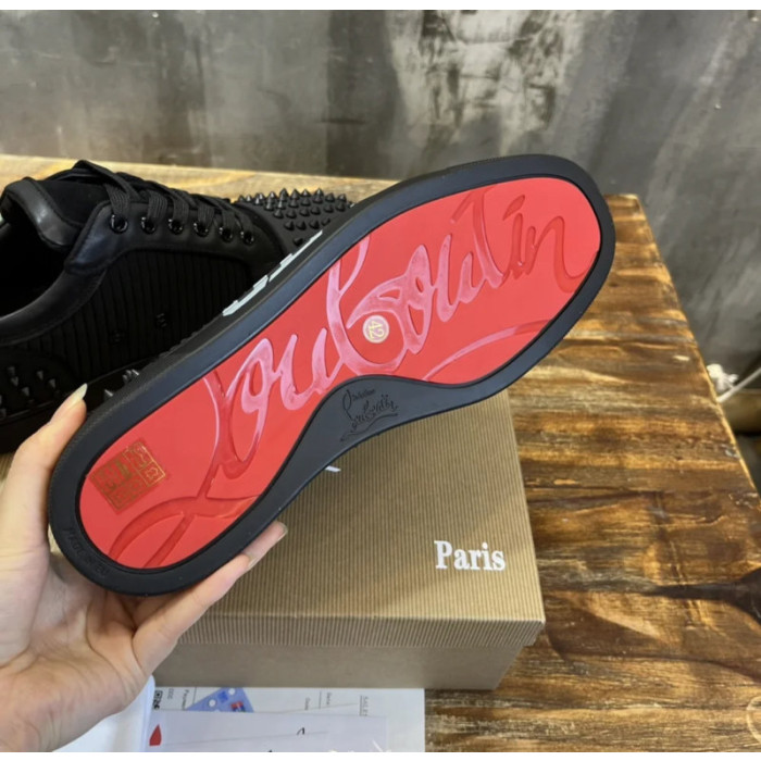 Christian Louboutin Black CL‑Logo Spiked Low‑Top Sneakers