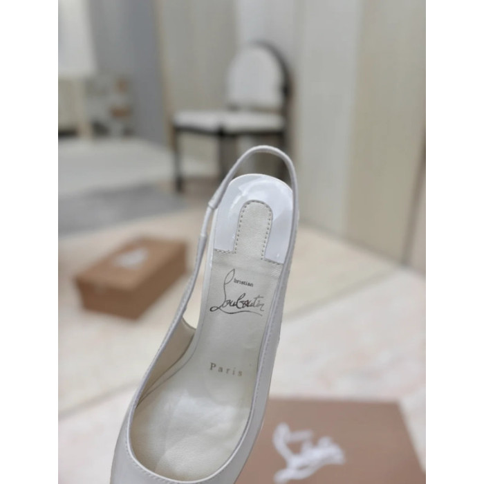 Christian Louboutin White Patent Leather 100mm Stiletto Heel Slingback Pumps