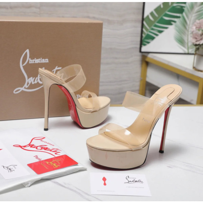 Christian Louboutin Nude Patent Clear‑Strap Heel Platform Mule Sandals