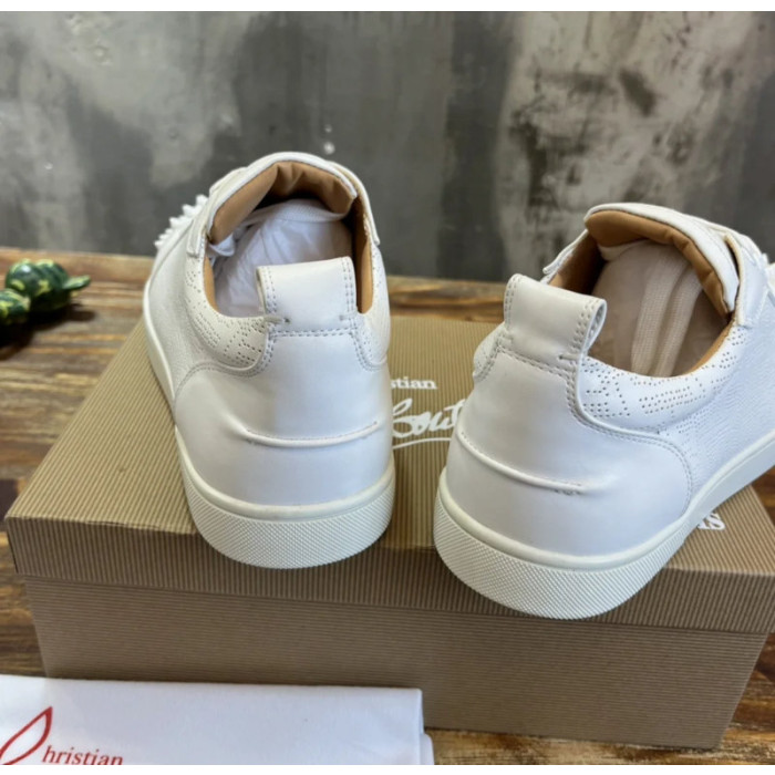 Christian Louboutin White Perforated White‑Spiked Low‑Top Sneakers