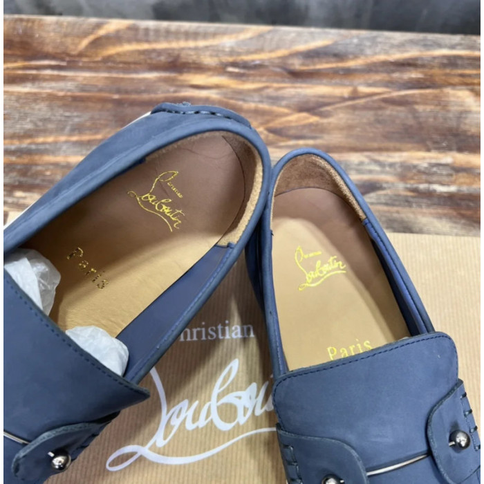 Christian Louboutin Slate Nubuck Leather Slip‑On Loafers