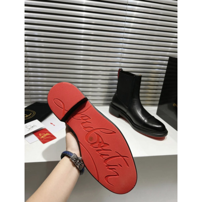 Christian Louboutin Black Calf Leather 30mm Cap‑Toe Chelsea Ankle Boots