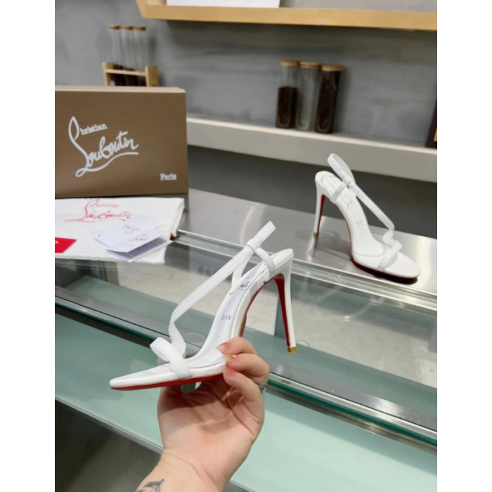 Christian Louboutin White Nappa Asymmetric Curved Strap Slingback Sandal 100mm heel