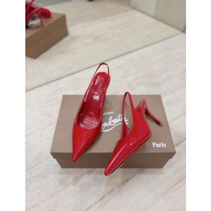 Christian Louboutin Red Patent Leather 85mm Pointed‑Toe Slingback Stiletto Heel Pumps