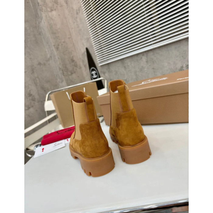 Christian Louboutin Tan Suede Lug‑Sole Chelsea Ankle Boots