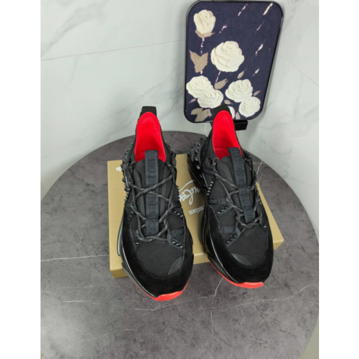 Christian Louboutin Black Spiked‑Sole Chunky Lace‑Up Sneakers With Red Lining