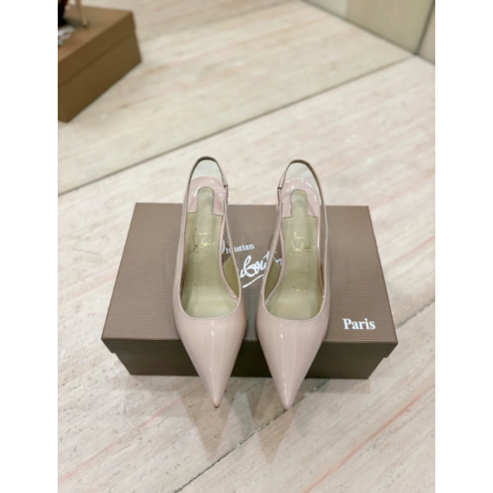 Christian Louboutin Nude Patent 85mm Pointed‑Toe Heel Slingback Pumps