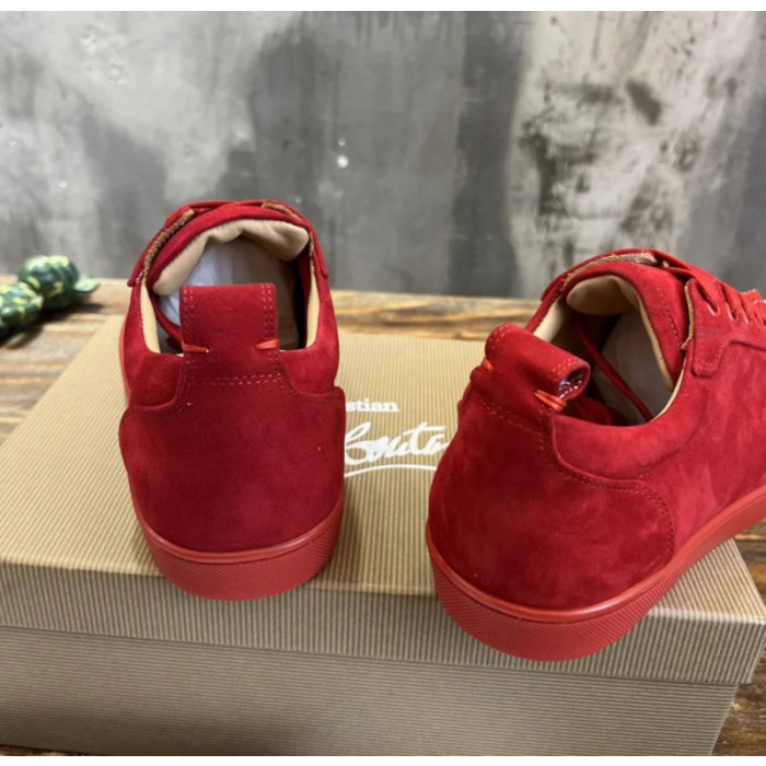Christian Louboutin Red Suede Monochrome Spiked Low‑Top Men’s Sneakers