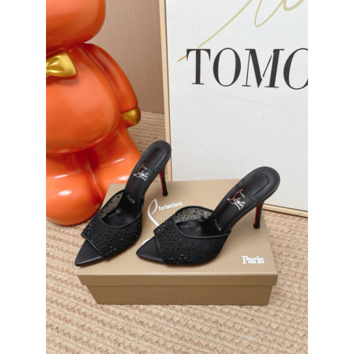 Christian Louboutin Black Mesh Crystal‑Embellished 100mm Stiletto Heel Mules