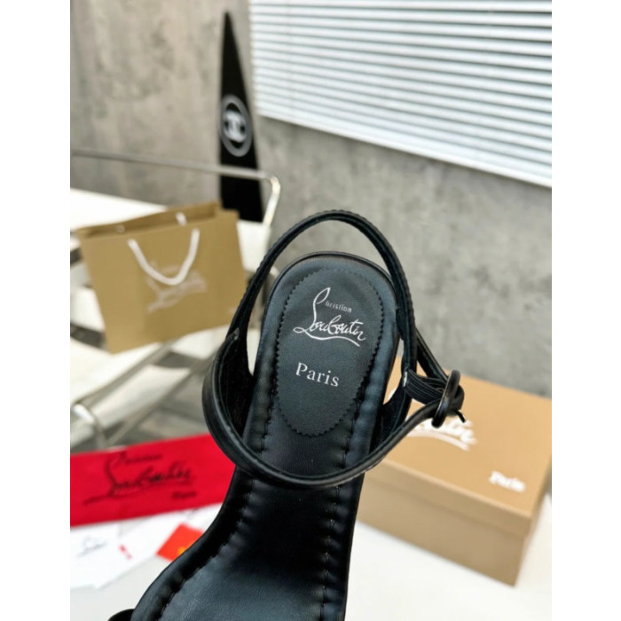 Christian Louboutin Black Leather Block heel Ankle Strap Sandal