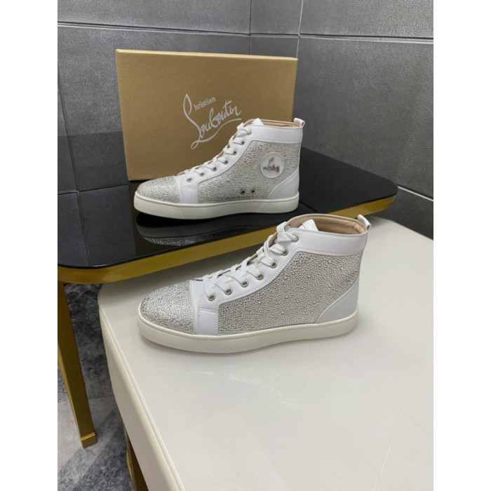 Christian Louboutin White Crystal‑Embellished 20mm Men’s High‑Top Sneakers