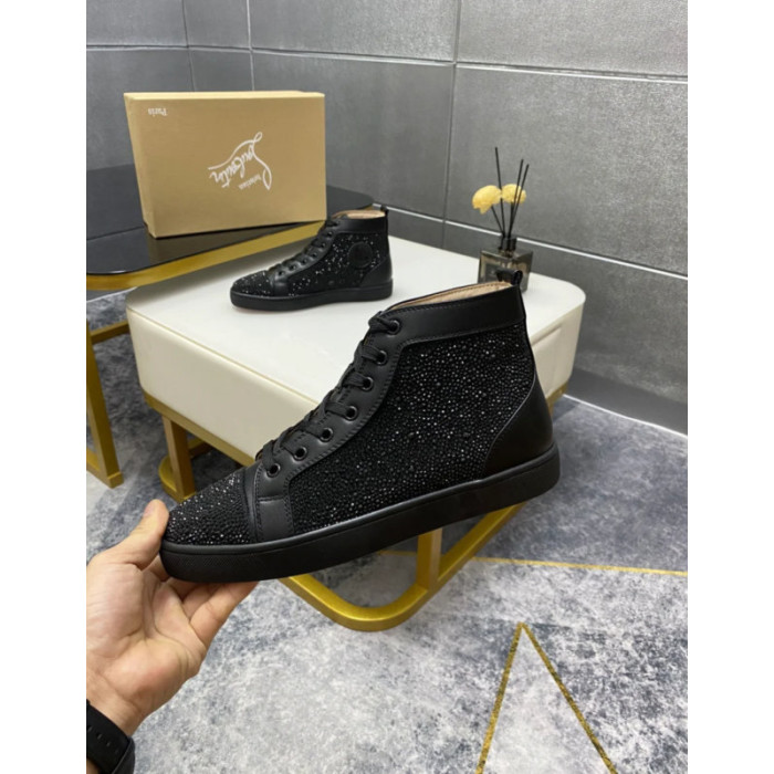 Christian Louboutin Black Strass Rhinestone High‑Top Sneakers