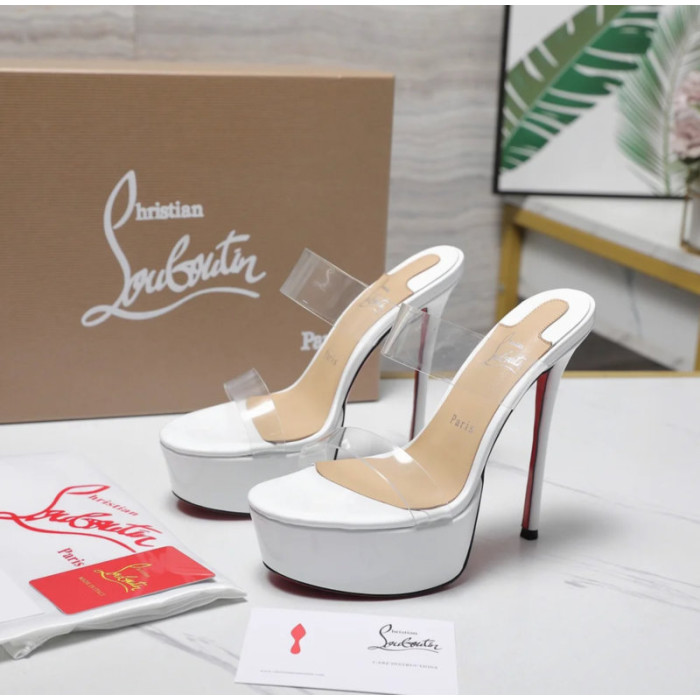 Christian Louboutin White Patent 150mm Clear‑Strap Platform Mule Heels