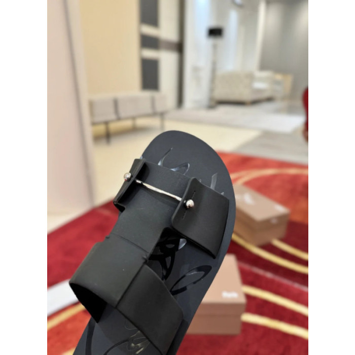Christian Louboutin Black Leather Two‑Strap Slide Sandals