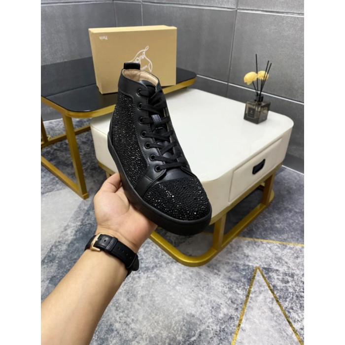Christian Louboutin Black Strass Rhinestone High‑Top Sneakers