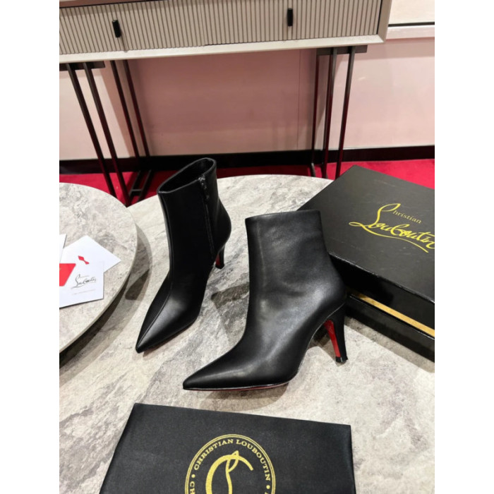 Christian Louboutin Black Leather 85mm Stiletto Heel Pointed Toe Ankle Boots