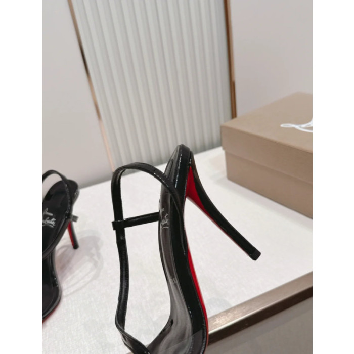 Christian Louboutin Black Patent Leather 100mm Stiletto Heel Slingback Sandals