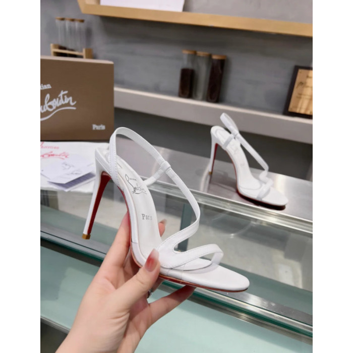 Christian Louboutin White Nappa Asymmetric Curved Strap Slingback Sandal 100mm heel