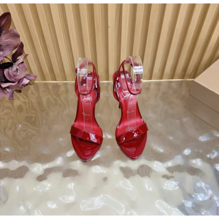 Christian Louboutin Red Patent Leather Ankle‑Strap Platform High‑Heel Sandals 120mm heel