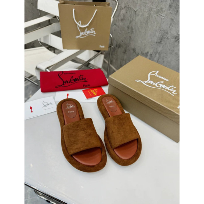 Christian Louboutin Brown Suede Flat Slide Sandal