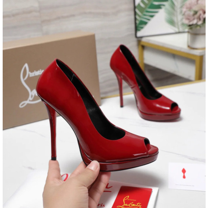 Christian Louboutin Lady Z 120 Red Patent Peep‑Toe Platform Stiletto Heel Pumps