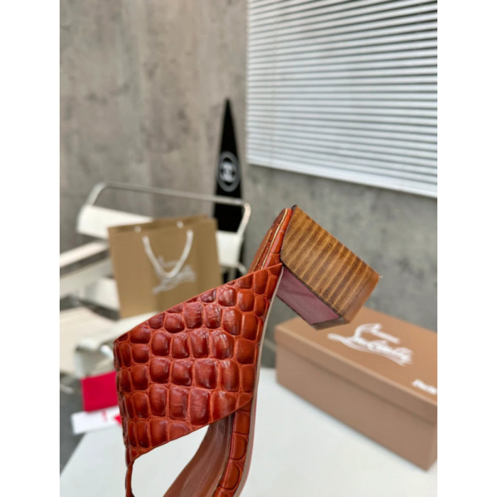 Christian Louboutin Terracotta Croc‑embossed Leather 55mm Block Heel Mule Sandal