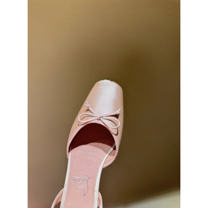 Christian Louboutin Blush Pink Satin Bow Tie‑Ankle Flat Ballet Sandals