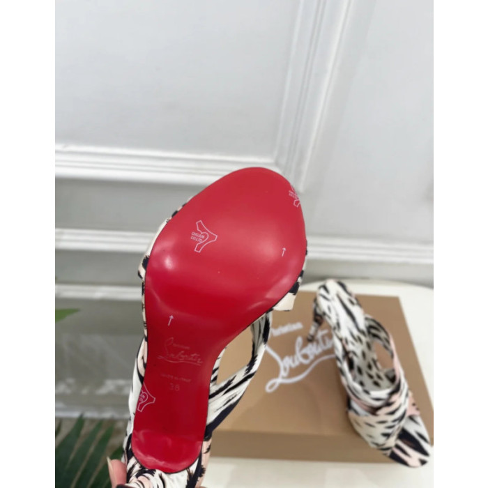 Christian Louboutin Zebra Print Satin 100mm Spiral Heel Mule Sandals