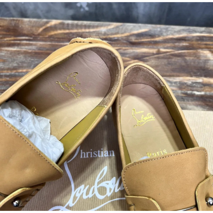 Christian Louboutin Tan Nubuck Slip‑On Loafers