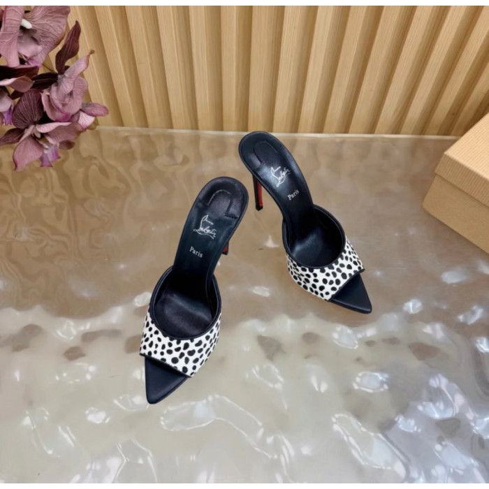 Christian Louboutin Dalmatian Print Pony Hair 100mm Stiletto Heel Mules