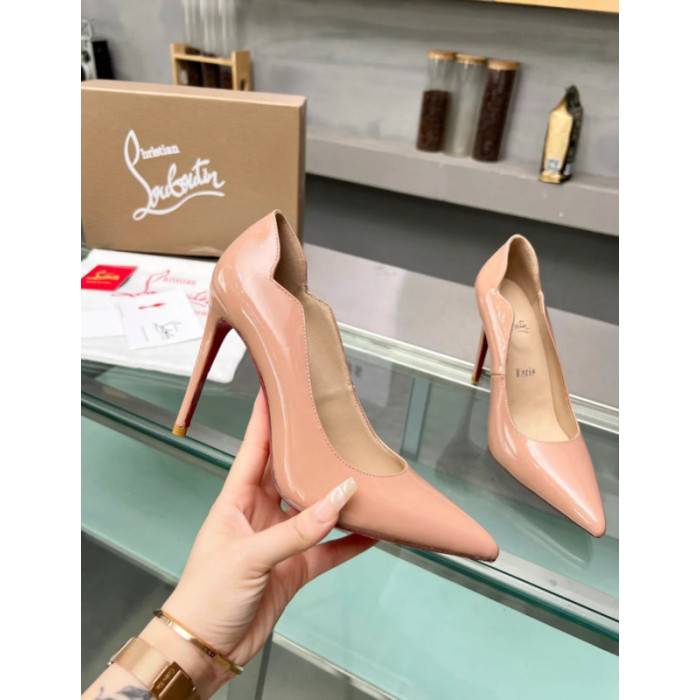 Christian Louboutin Nude Patent Scalloped 100mm heel Pump
