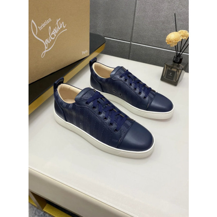 Christian Louboutin Navy Chevron‑Embossed Leather Low‑Top Sneakers
