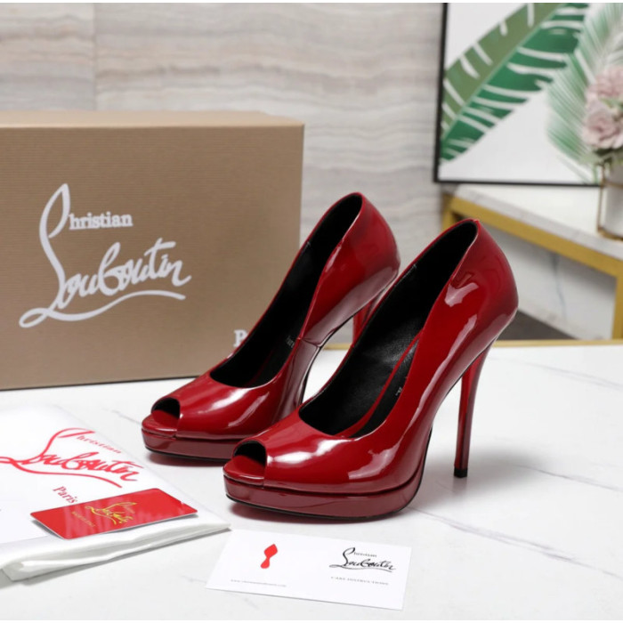 Christian Louboutin Lady Z 120 Red Patent Peep‑Toe Platform Stiletto Heel Pumps