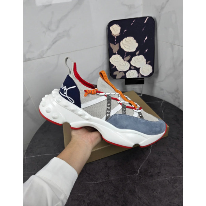Christian Louboutin Multicolor Bubble‑Sole Chunky Lace‑Up Sneakers Red Lining