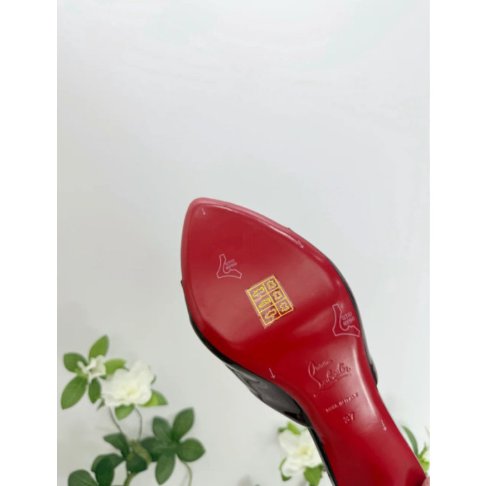 Christian Louboutin Burgundy Patent 85mm Pointed‑Toe Mule Heels