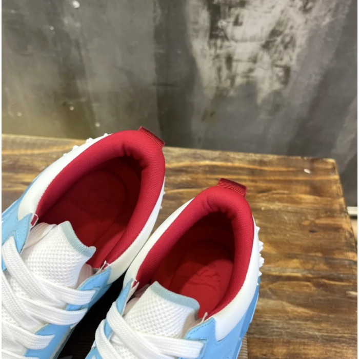 Christian Louboutin Light‑Blue‑White Spiked Platform Low‑Top Sneakers