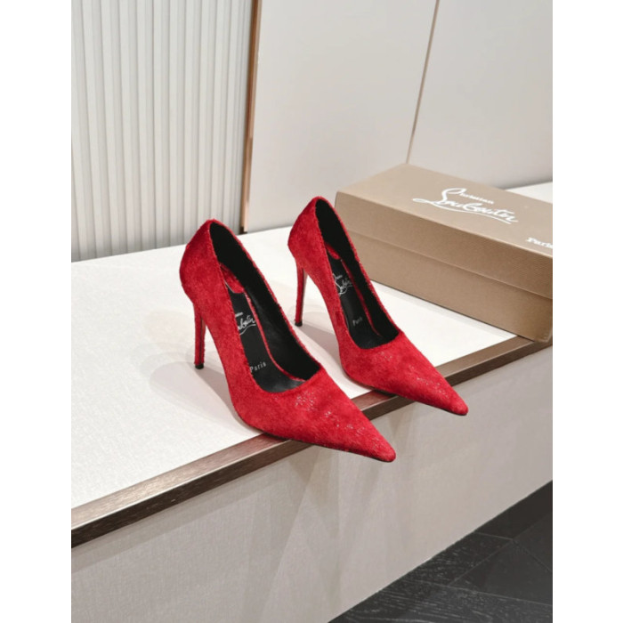 Christian Louboutin Red Glitter Velour 120mm Stiletto Heel So Kate Pumps