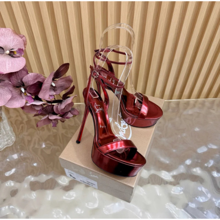 Christian Louboutin Red Metallic 150mm Platform Ankle‑Strap High‑Heel Sandals