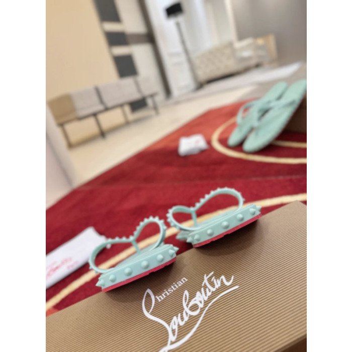 Christian Louboutin Mint Green Spiked Rubber Flip‑Flops