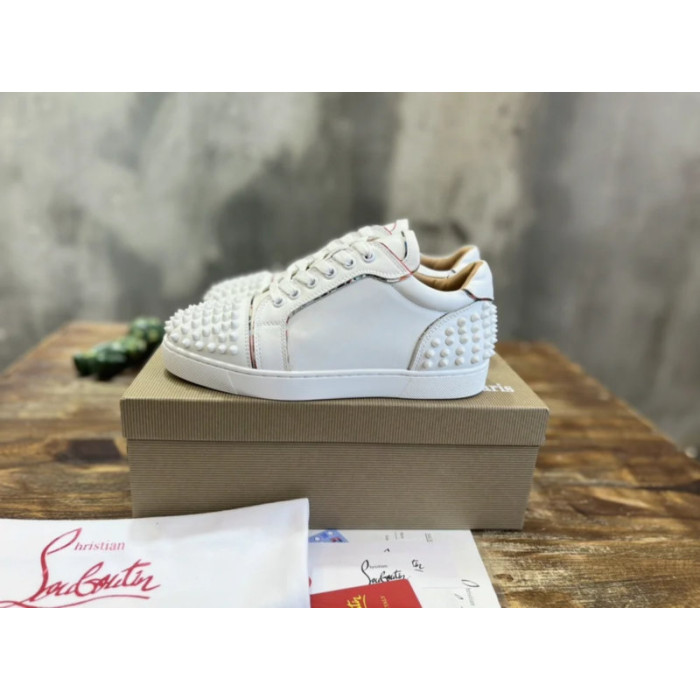 Christian Louboutin White Leather All‑Over Spike Low‑Top Sneakers