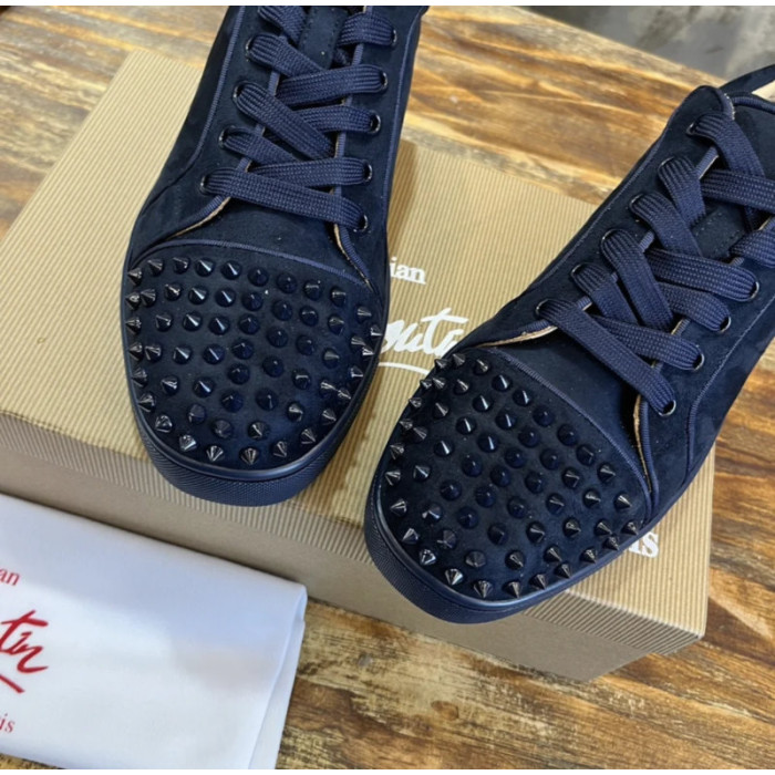 Christian Louboutin Navy Suede Black‑Spiked Low‑Top Sneakers
