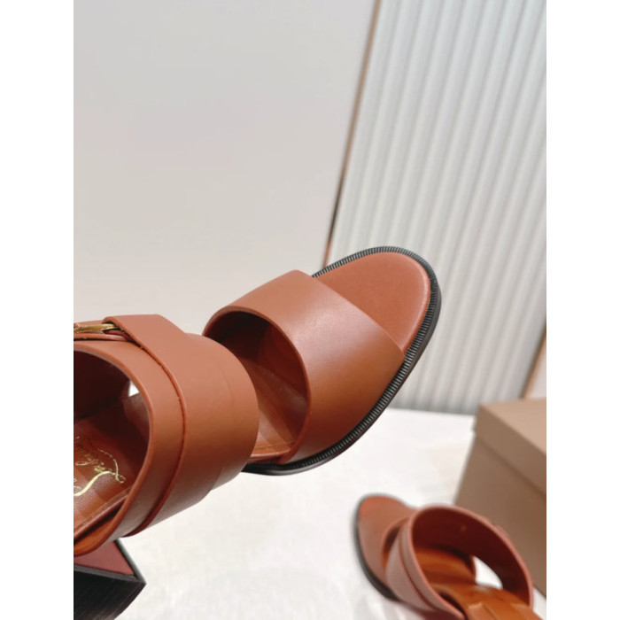 Christian Louboutin Brown Leather 85mm Block‑Heel Mule Sandals