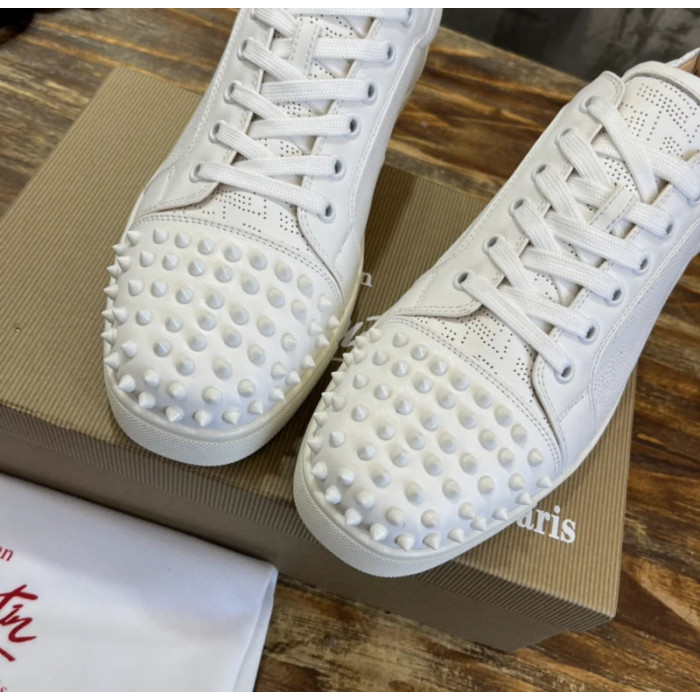 Christian Louboutin White Perforated White‑Spiked Low‑Top Sneakers