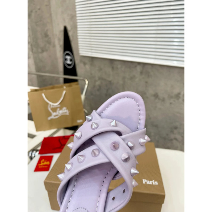 Christian Louboutin Lavender Leather Studded 55mm heel Slide Sandals