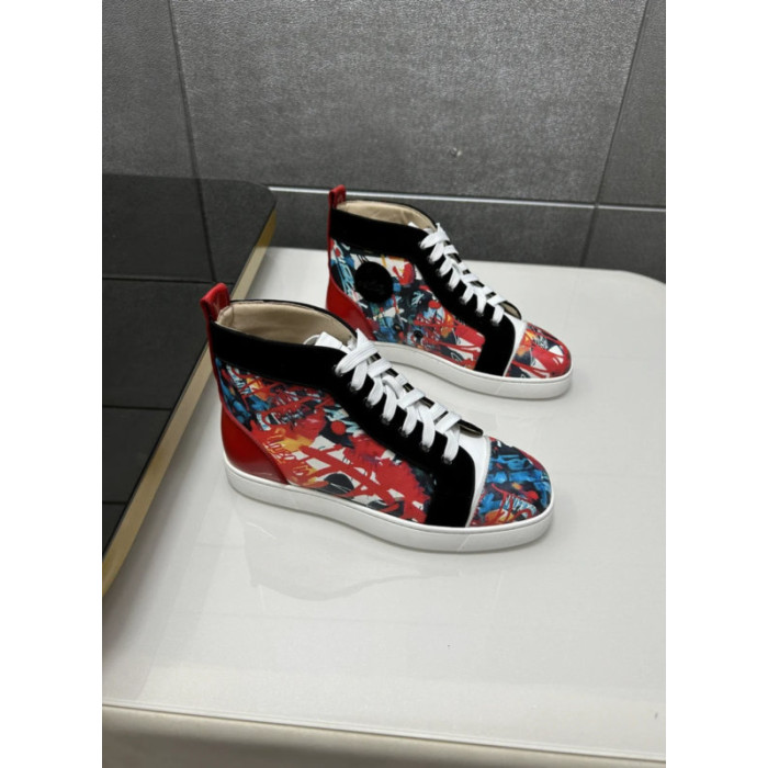 Christian Louboutin Red Graffiti Print High‑Top Sneakers