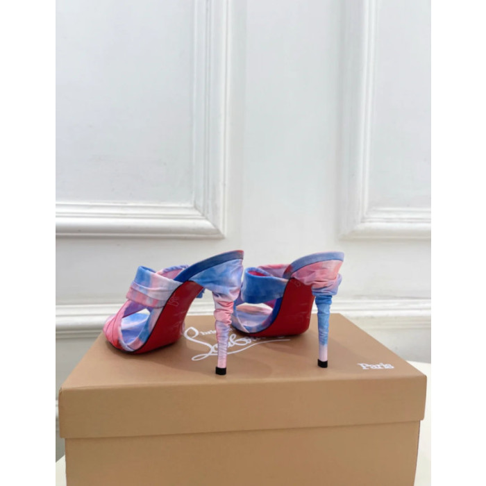 Christian Louboutin Pink‑Blue Tie‑Dye Crisscross Mule High Heel Sandals 100mm heel