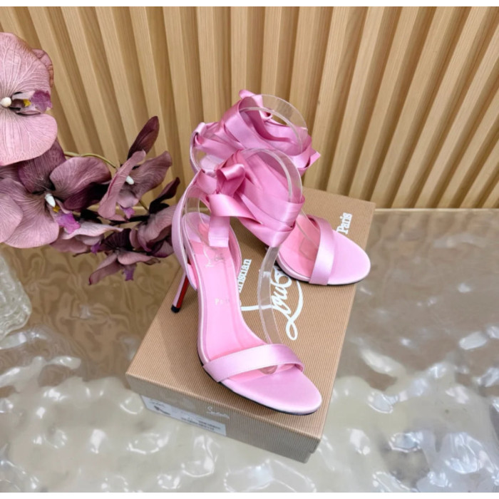 Christian Louboutin Pink Satin 100mm Ankle‑Wrap Tie Stiletto Sandals