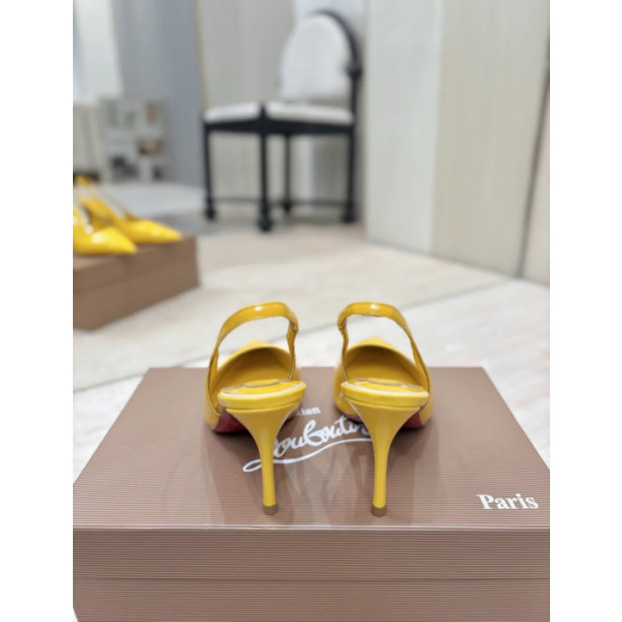 Christian Louboutin Yellow Patent Pointed‑Toe Slingback Stiletto Heel Pumps